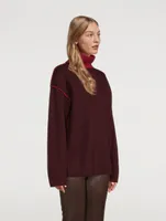 Merino Wool Turtleneck Sweater With Piping