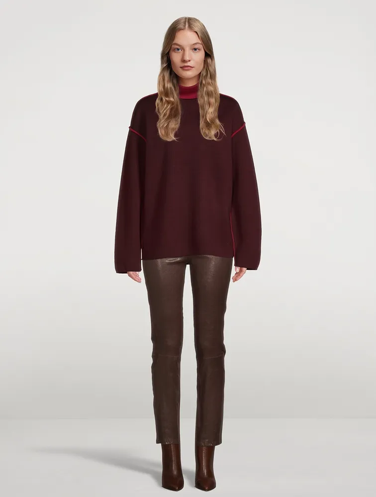 Merino Wool Turtleneck Sweater With Piping