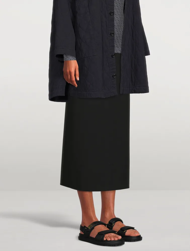 Wool-Blend Straight Midi Skirt