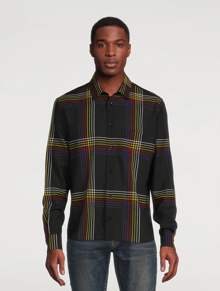 Wool Fitted Shirt Checked Print