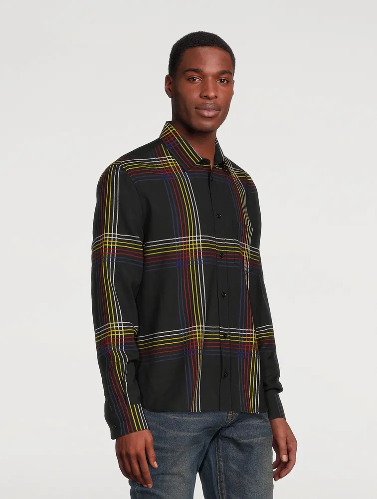 Wool Fitted Shirt Checked Print