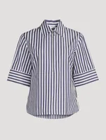 Zip-Front Cotton Shirt Stripe Print