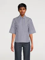 Zip-Front Cotton Shirt Stripe Print