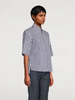 Zip-Front Cotton Shirt Stripe Print