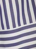 Zip-Front Cotton Shirt Stripe Print