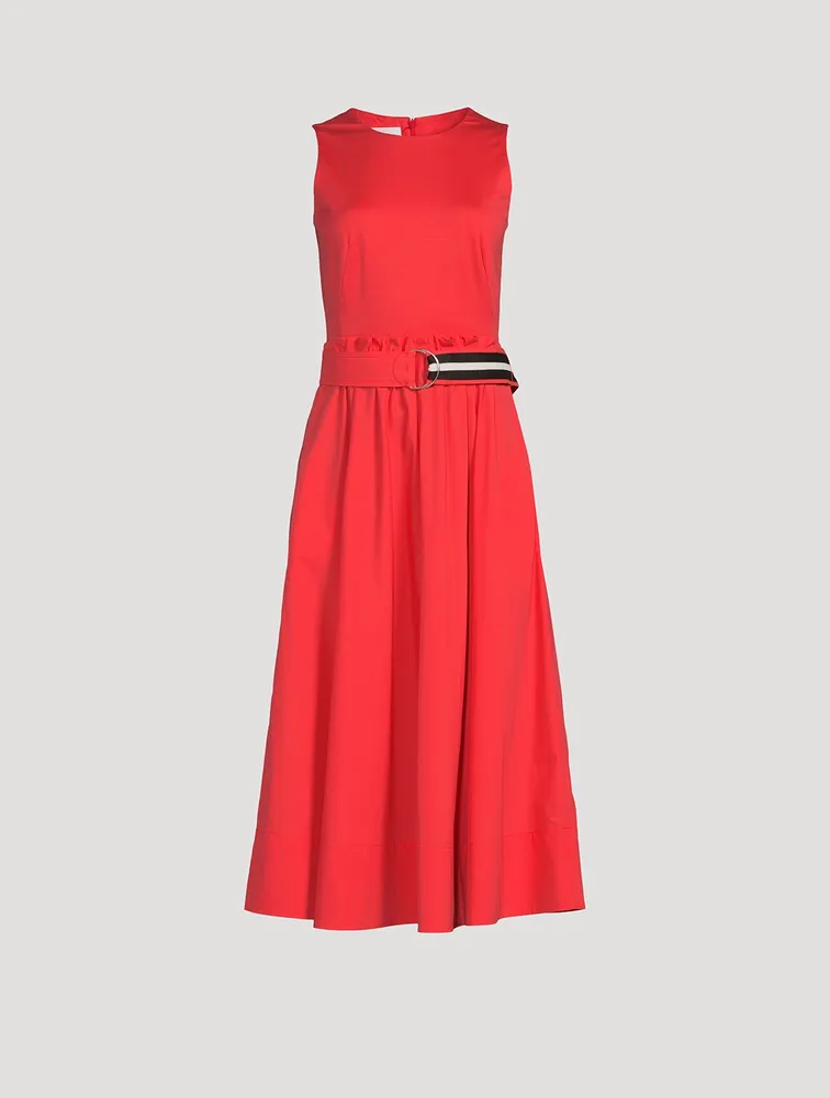 Mixed-Media Belted Midi Dress