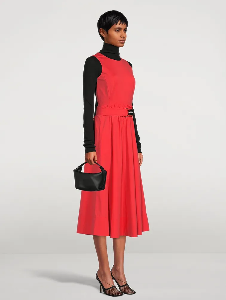 Mixed-Media Belted Midi Dress