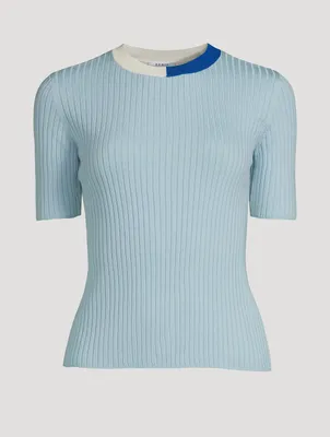 Virgin Wool Short-Sleeve Sweater