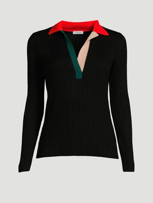 Colourblock Merino Wool Polo Sweater