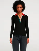 Colourblock Merino Wool Polo Sweater
