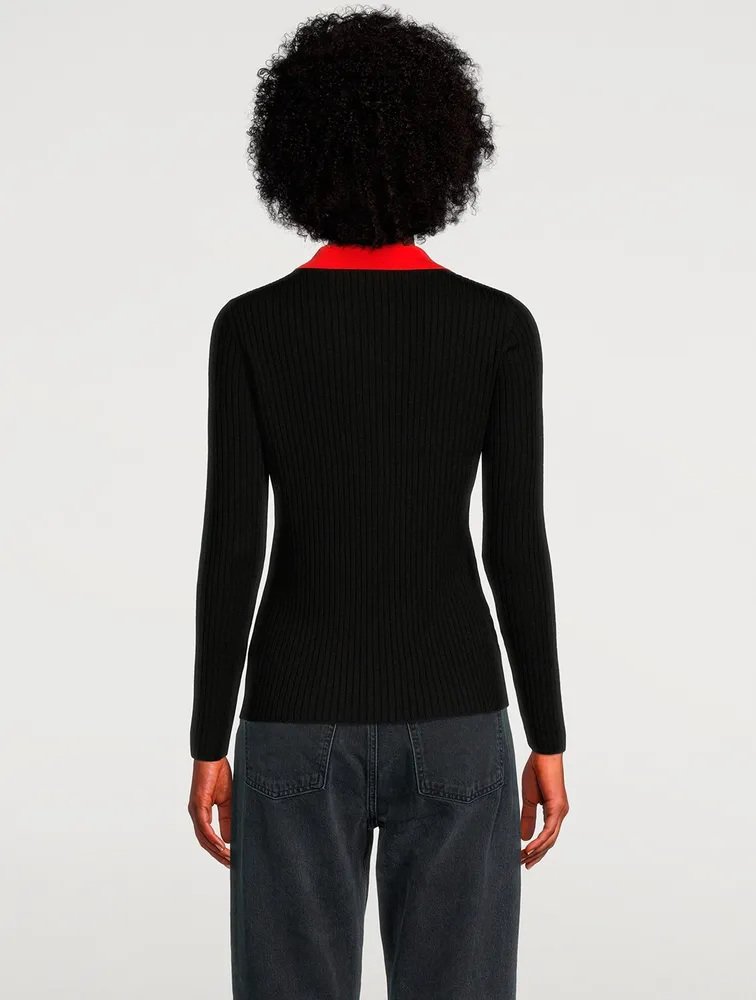 Colourblock Merino Wool Polo Sweater