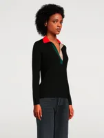 Colourblock Merino Wool Polo Sweater