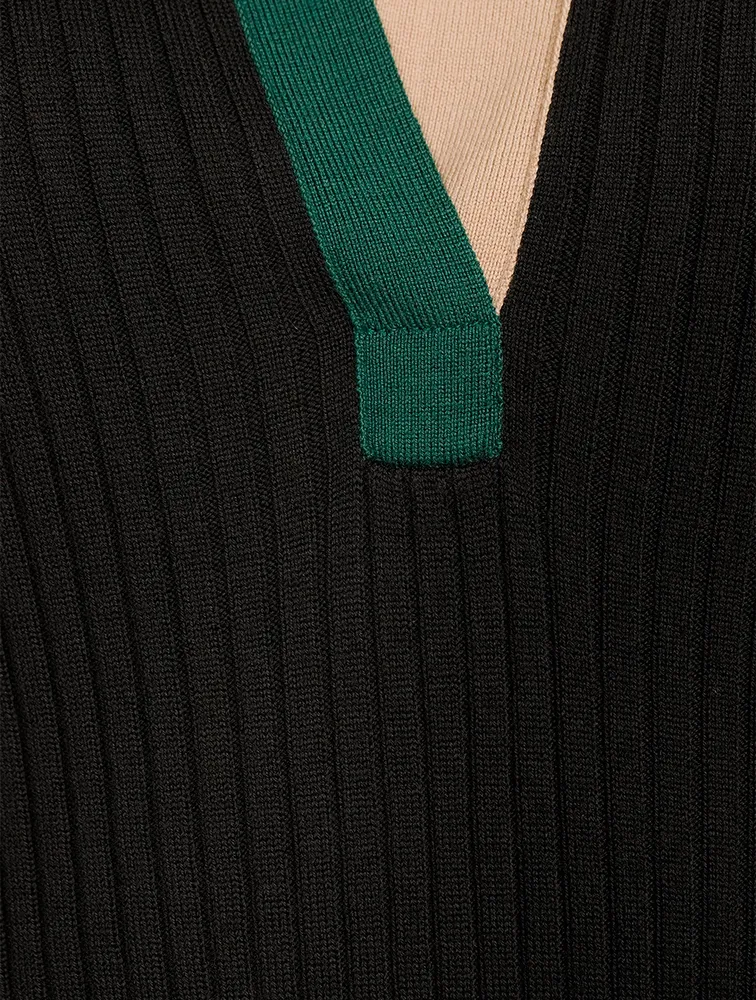 Colourblock Merino Wool Polo Sweater
