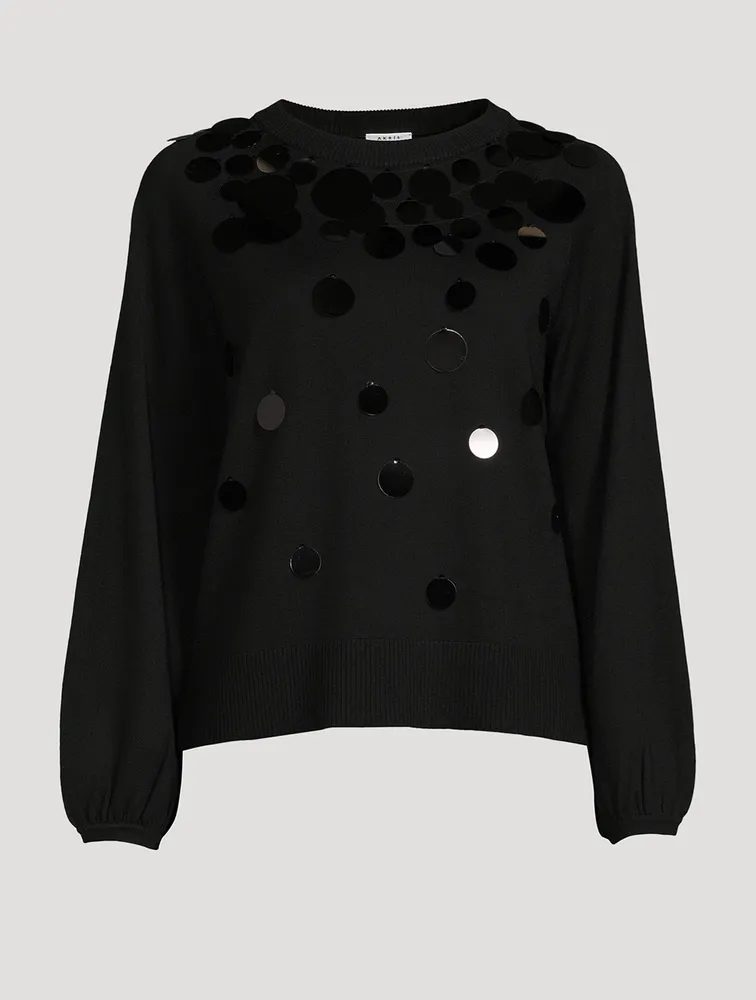 Puff-Sleeve Wool Sweater With Paillettes