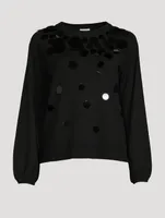 Puff-Sleeve Wool Sweater With Paillettes
