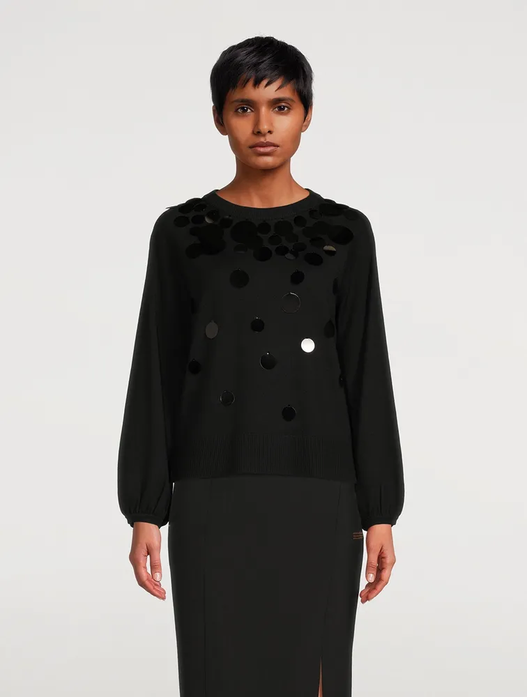 Puff-Sleeve Wool Sweater With Paillettes