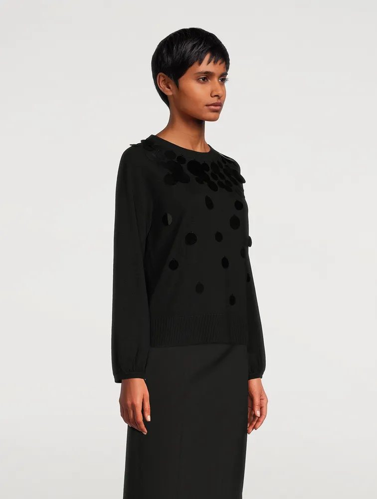 Puff-Sleeve Wool Sweater With Paillettes