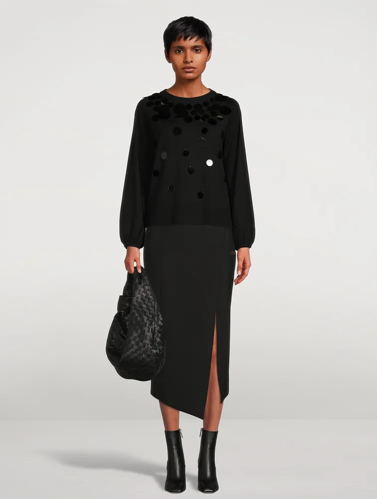 Puff-Sleeve Wool Sweater With Paillettes