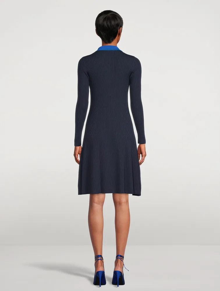 Colourblock Merino Wool Polo Sweater Dress