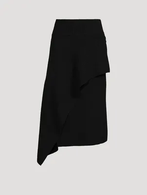 Asymmetric Wool Knit Midi Skirt