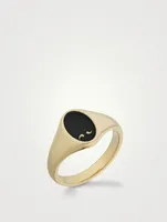 Frame 18K Gold Enameled Signet Ring