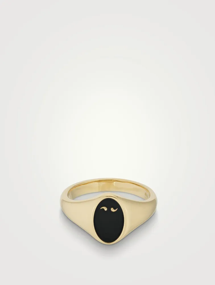 Frame 18K Gold Enameled Signet Ring