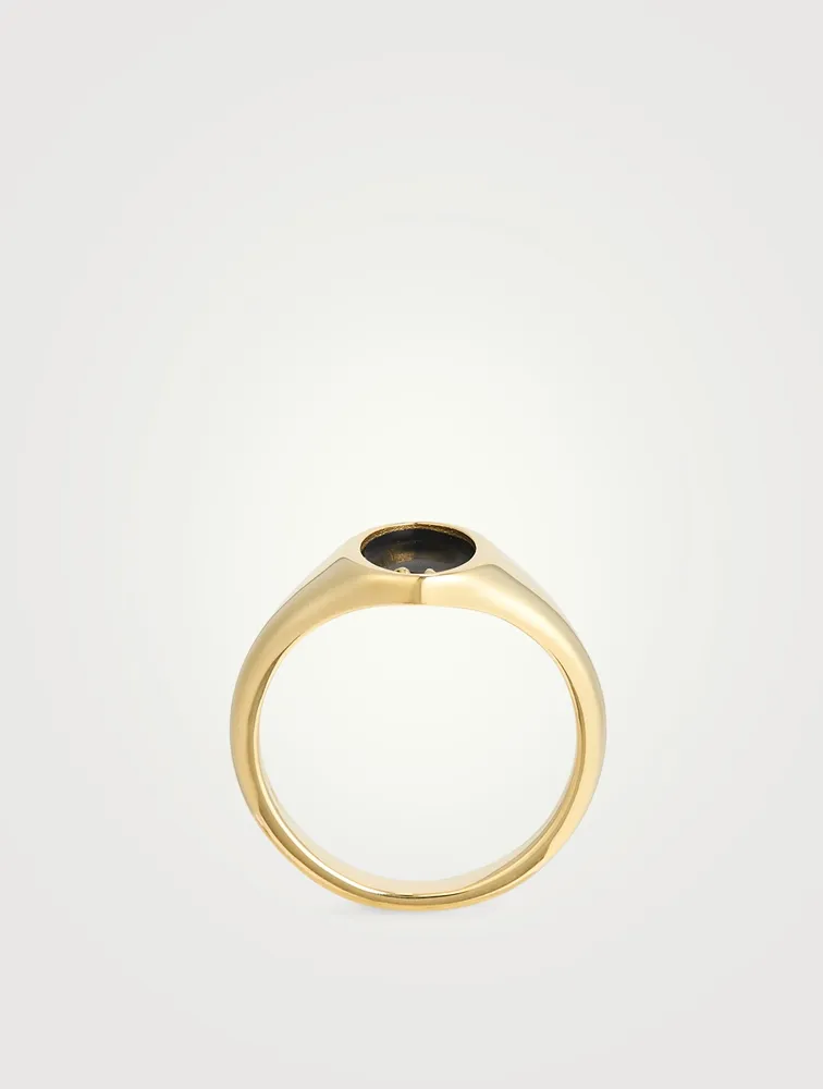 Frame 18K Gold Enameled Signet Ring