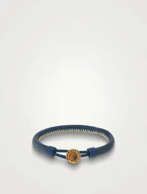 Kiri 18K Gold Round Leather Bracelet With Tiger Eye And Champagne Diamonds