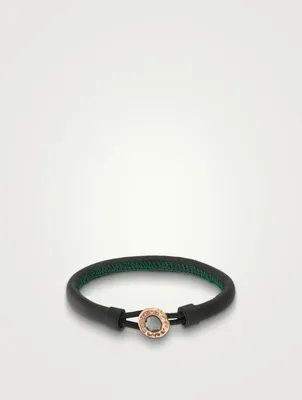 Kiri 18K Rose Gold Round Leather Bracelet With Hematite And Champagne Diamonds