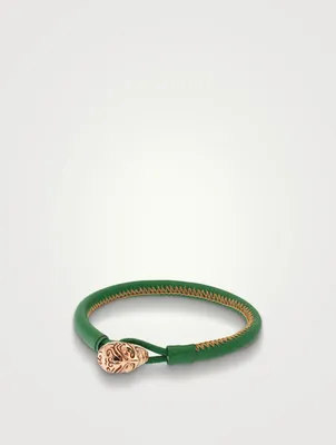 Kiri 18K Rose Gold Tattooed Head Leather Bracelet With Red Sapphires