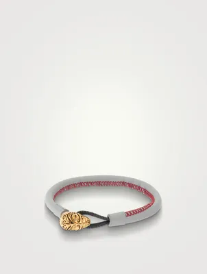 Kiri 18K Gold Tattooed Head Leather Bracelet With Champagne Diamonds