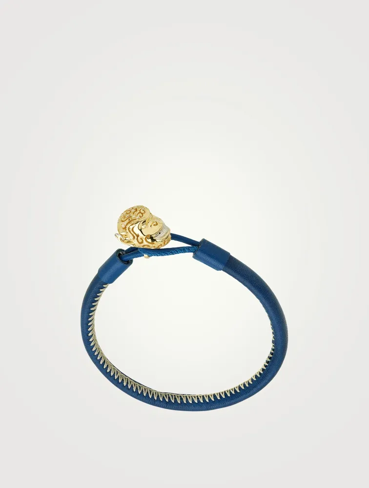 Kiri 18K Gold Pierced Monkey Leather Bracelet With Champagne Diamonds
