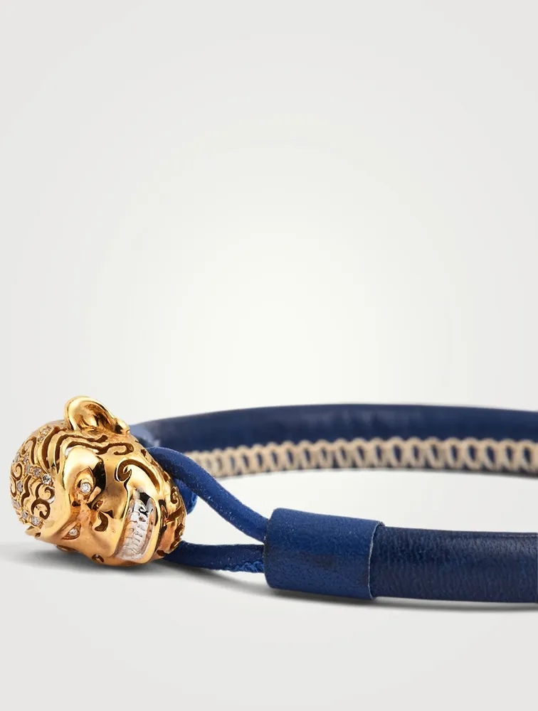 Kiri 18K Gold Pierced Monkey Leather Bracelet With Champagne Diamonds