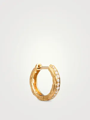 Warrior 18K Gold Thin Single Hoop Earring With Diamonds