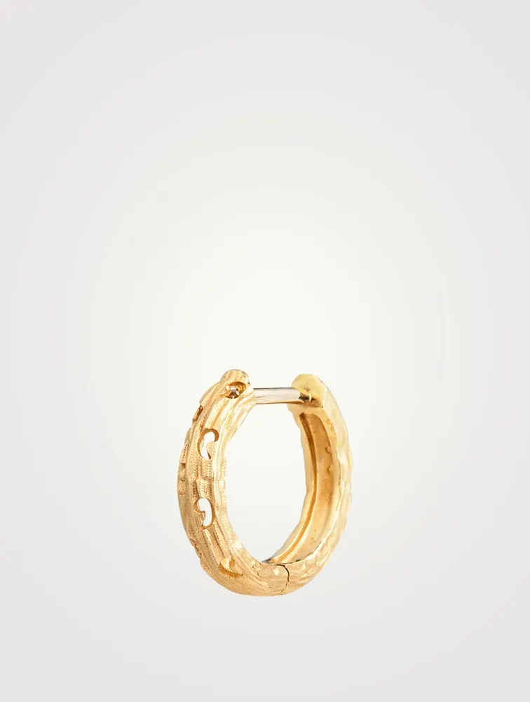 Warrior 18K Gold Thin Single Hoop Earring With Diamonds