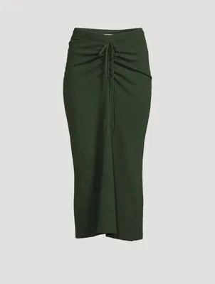 Wool And Cashmere Ruched Drape Midi Skirt