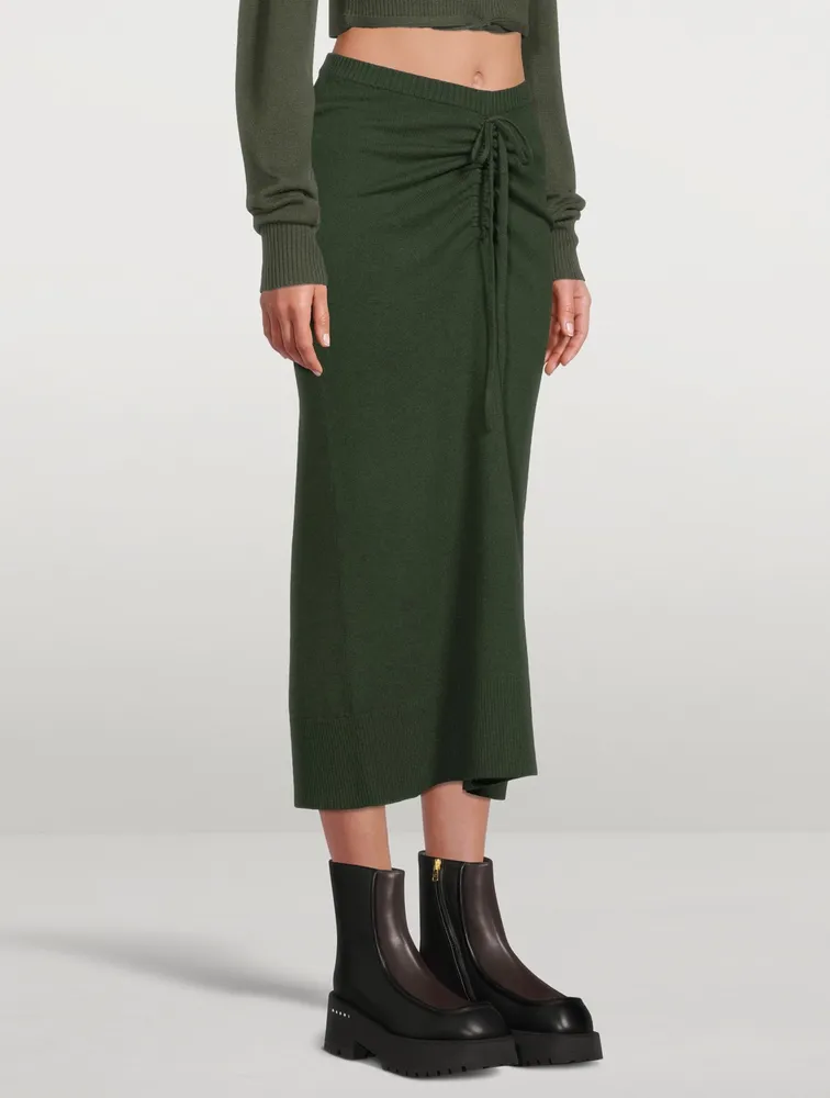 Wool And Cashmere Ruched Drape Midi Skirt