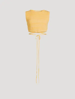 Sleeveless Knit-Tie Crop Top
