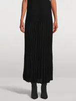 Pleated Knit-Tie Long Skirt