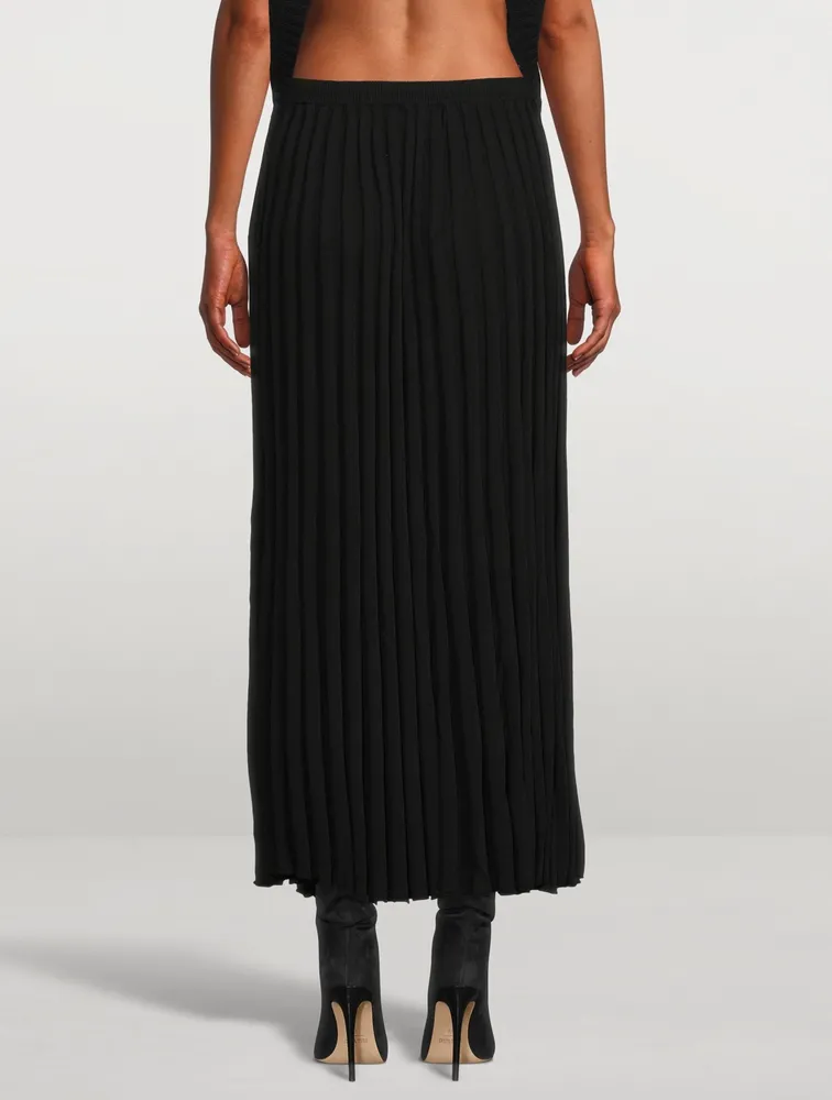 Pleated Knit-Tie Long Skirt