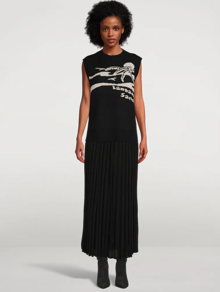 Pleated Knit-Tie Long Skirt