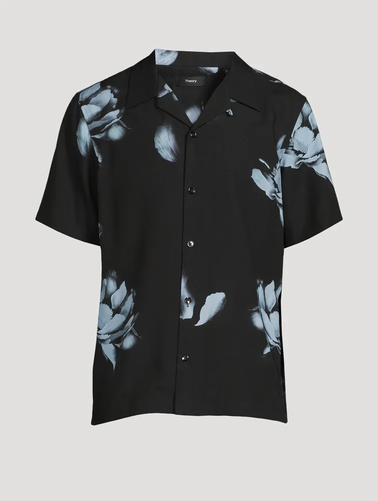 Lyocell Short-Sleeve Shirt Dark Flower Print