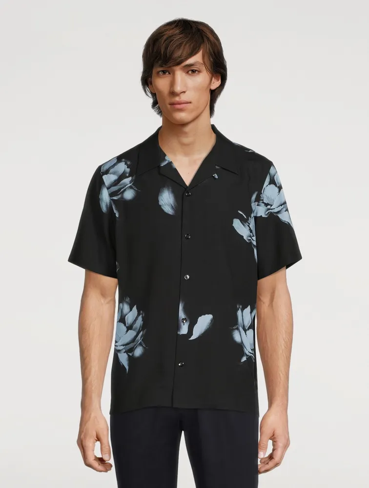 Lyocell Short-Sleeve Shirt Dark Flower Print