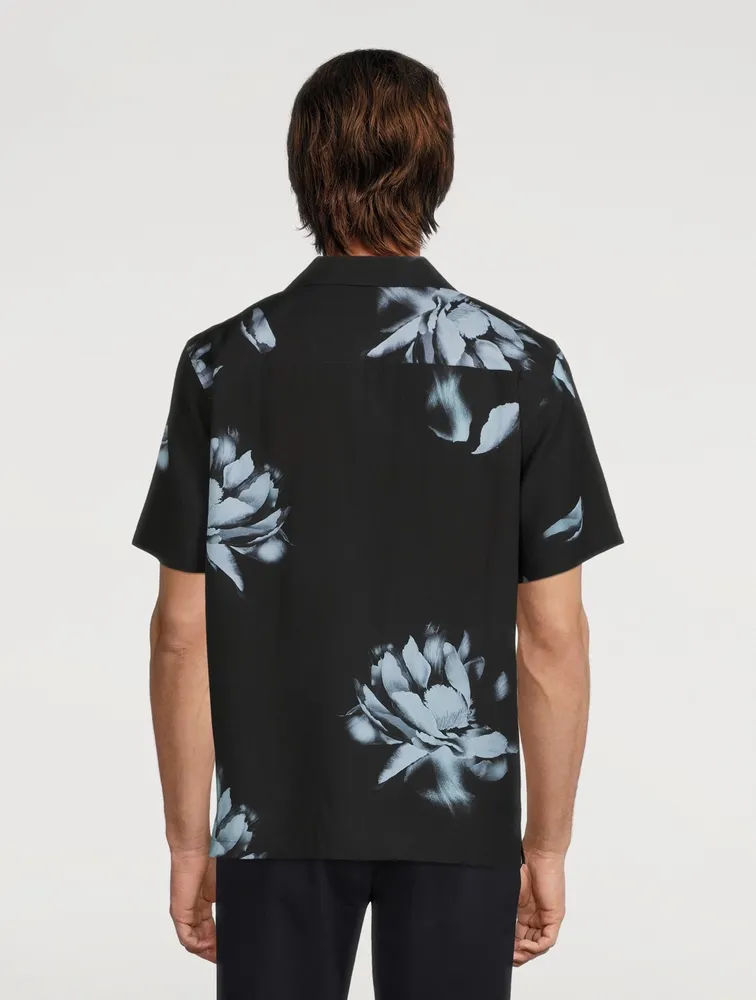 Lyocell Short-Sleeve Shirt Dark Flower Print