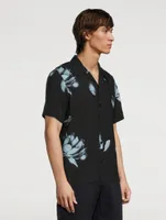 Lyocell Short-Sleeve Shirt Dark Flower Print