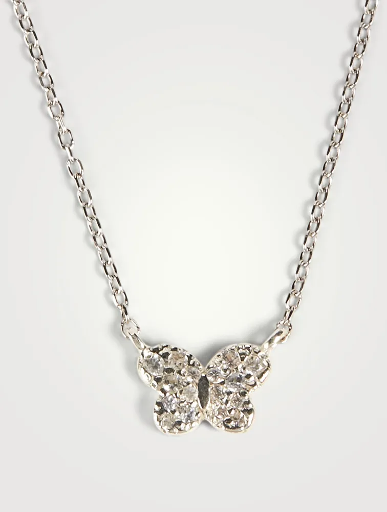 Love Letter Silver Pavé Butterfly Necklace With White Sapphires