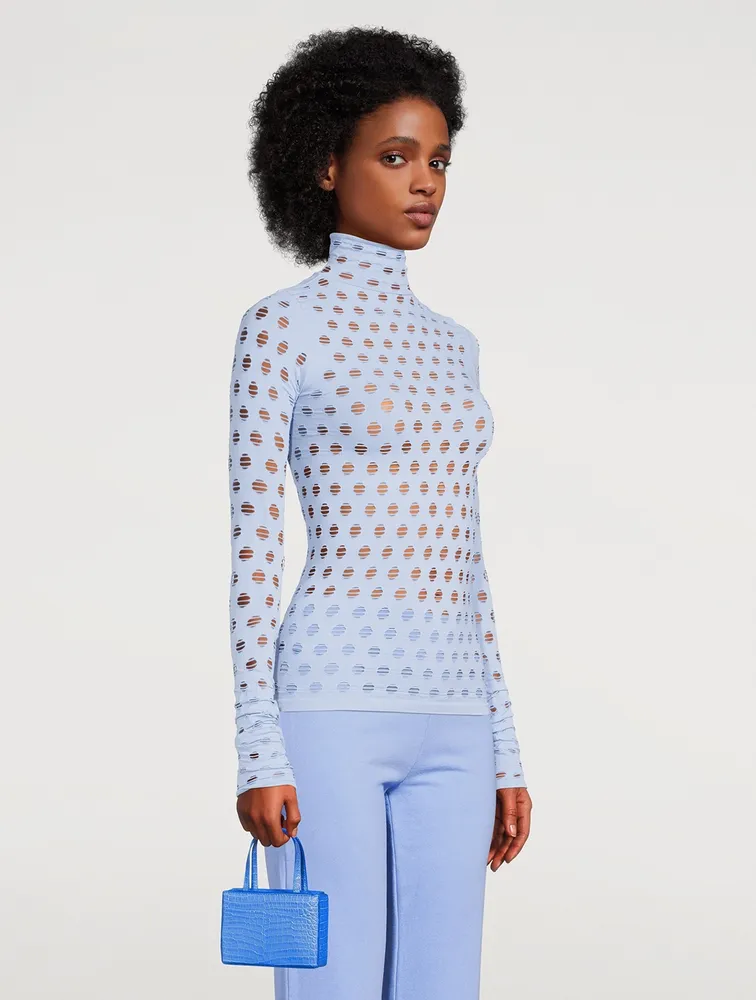 Perforated Turtleneck Bodycon Top