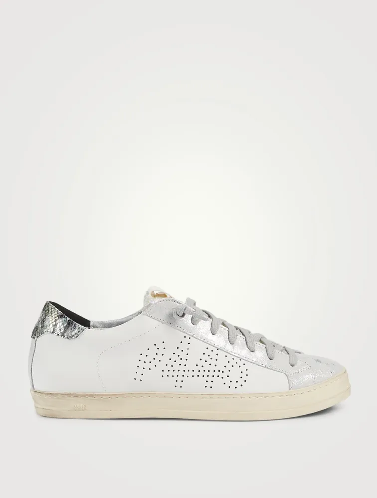 John Perforated Leather Sneakers With Metallic Python Tab