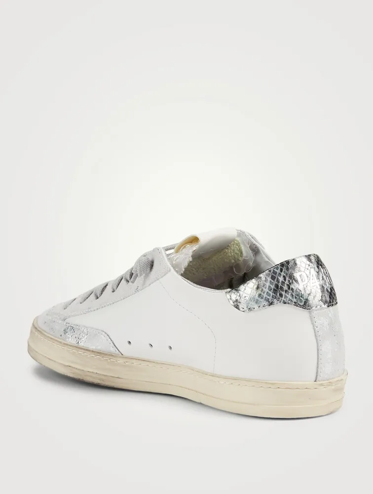 John Perforated Leather Sneakers With Metallic Python Tab