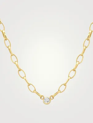 Edith 18K Small Link Necklace With Diamond